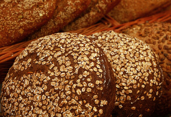 Close up fresh bread loaves on retail display