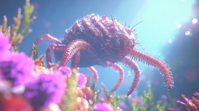 Underwater Exploration of a Cambrian Sea Creature | Vibrant 3D Render with Detailed Features and Organic Surroundings