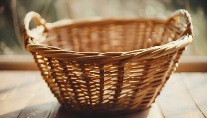 empty wicker basket close-up photo with selective focus