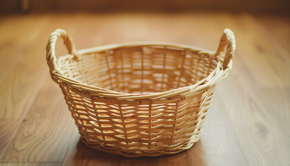 empty wicker basket close-up photo with selective focus