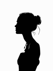 Black and White Silhouette of Beautiful Woman Vector Illustration.