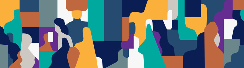  Crowd of people silhouettes vector multicolor background