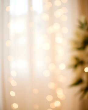 Creamy white and ivory tones with delicate shimmering lights and faint bokeh, perfect for weddings and timeless elegance, Generative AI