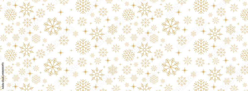 Poster seamless christmas pattern with gold snowflakes and stars isolated on transparent background. vector