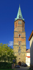 Frydek-Mistek, Moravia, Czech Republic - the church of St. John the Baptist with a Gothic brick tower near the square in Frydek