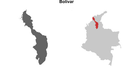 Bolivar department blank outline map set