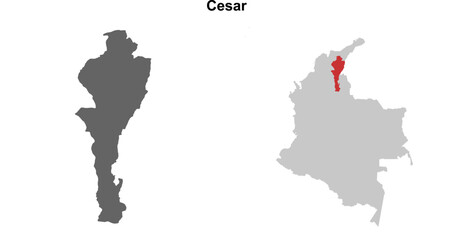 Cesar department blank outline map set