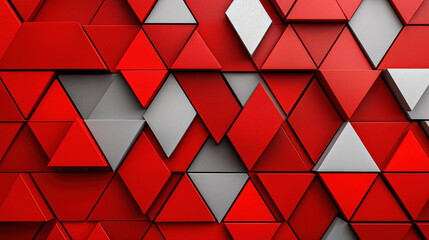 A striking contrast between bold red triangles and soft pastel backgrounds, sharp clean lines.