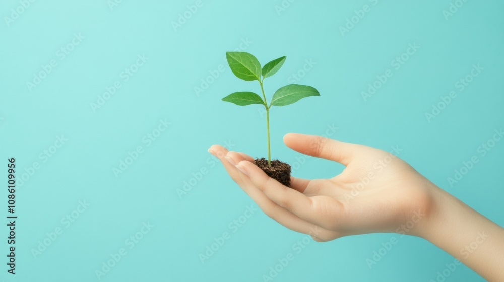 Poster hands carefully cradle a small green seedling, symbolizing growth and a deep connection to nature in