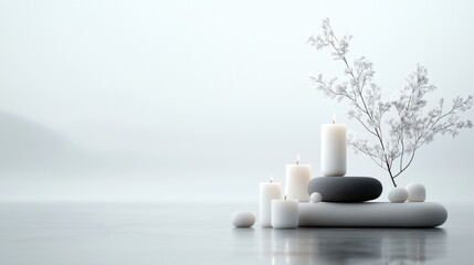 A white background with a white candle and a white rock