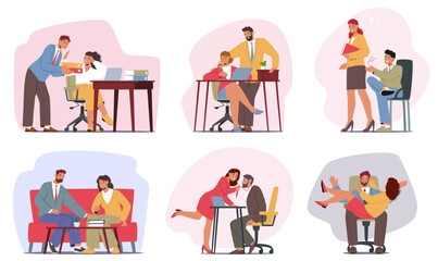 Set of situations of unwanted attention, sexual harassment and abuse behavior at work office