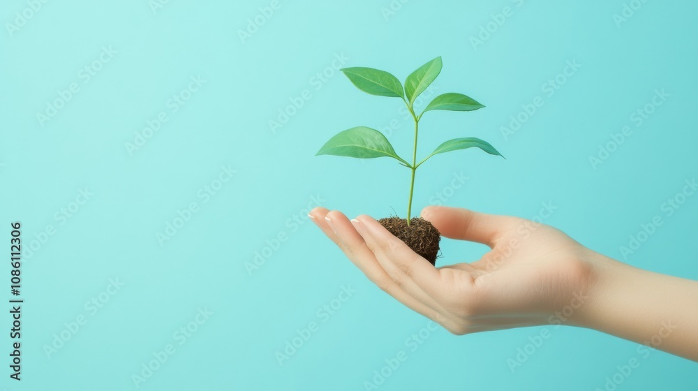 Aufkleber a pair of hands cradles a small seedling with vibrant green leaves and rich soil, symbolizing care a
