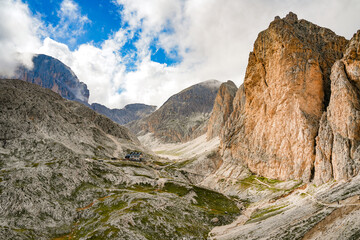 Scenic view of Dolomites mountains, Antermoia, Alto Adige, South Tyrol, Italy, Europe	