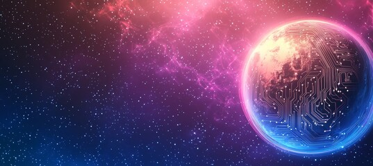 Obraz premium The concept of quantum computing technologies. A futuristic blue circuit board background. An ultramodern circuit board texture background design. Waves flow. Quantum explosion technology.