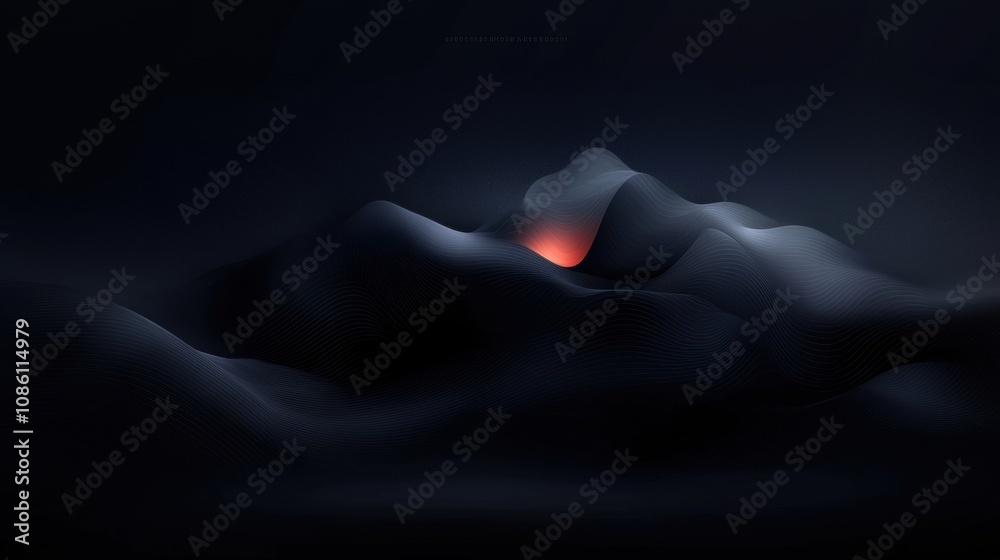 Canvas Prints a black and white image of a mountain with a red glowing spot on it