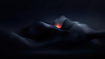 A black and white image of a mountain with a red glowing spot on it