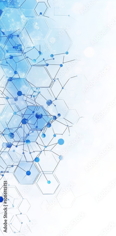 Poster illustration of computer technology elements on a blue background with hexagonal circuit boards and 