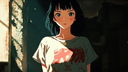 Anime girl illustration, dark background, digital art