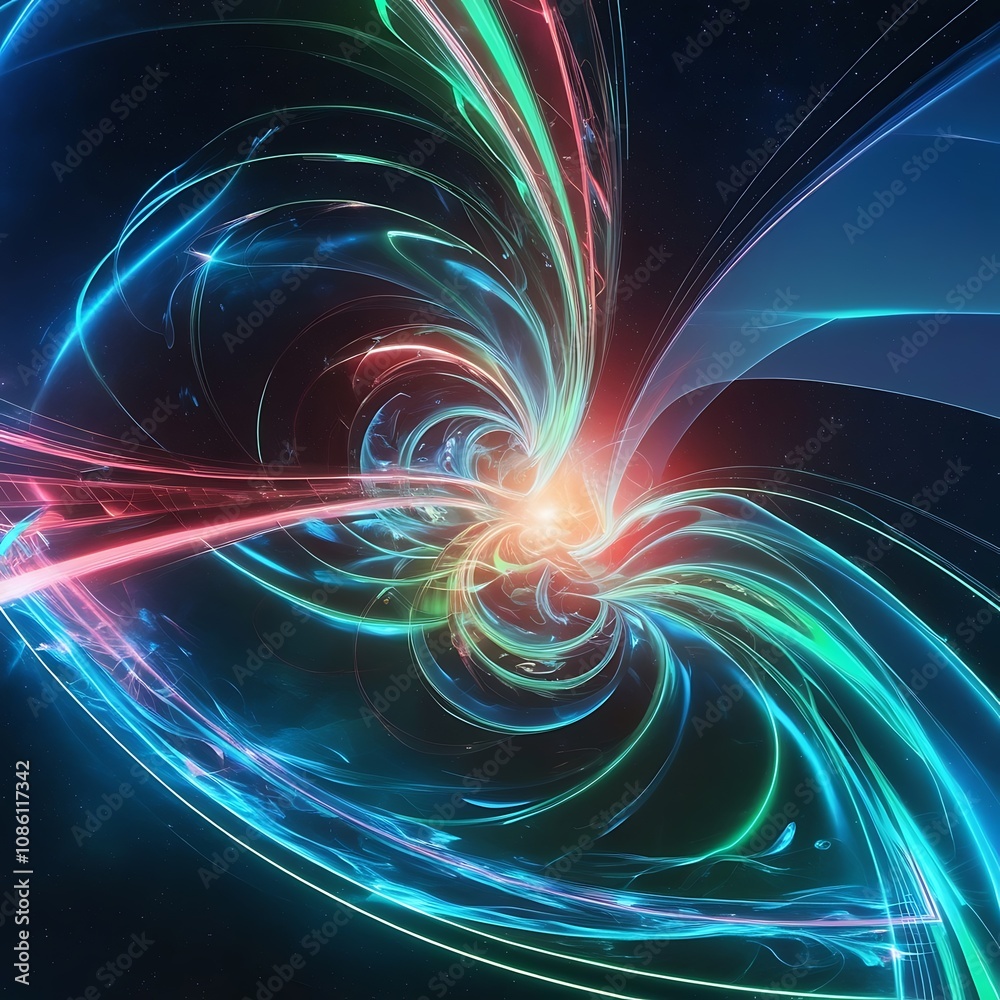 Poster vibrant abstract swirl of colors representing energy and movement in a cosmic setting with dynamic t