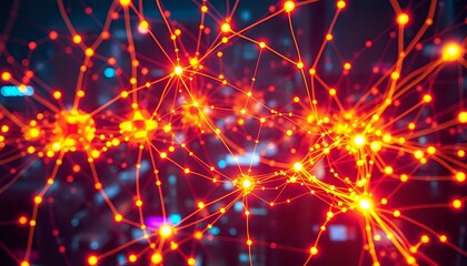 Fototapeta premium Cyberpunk Data Network - Neon Circuit Board Nodes Radiating Outwards