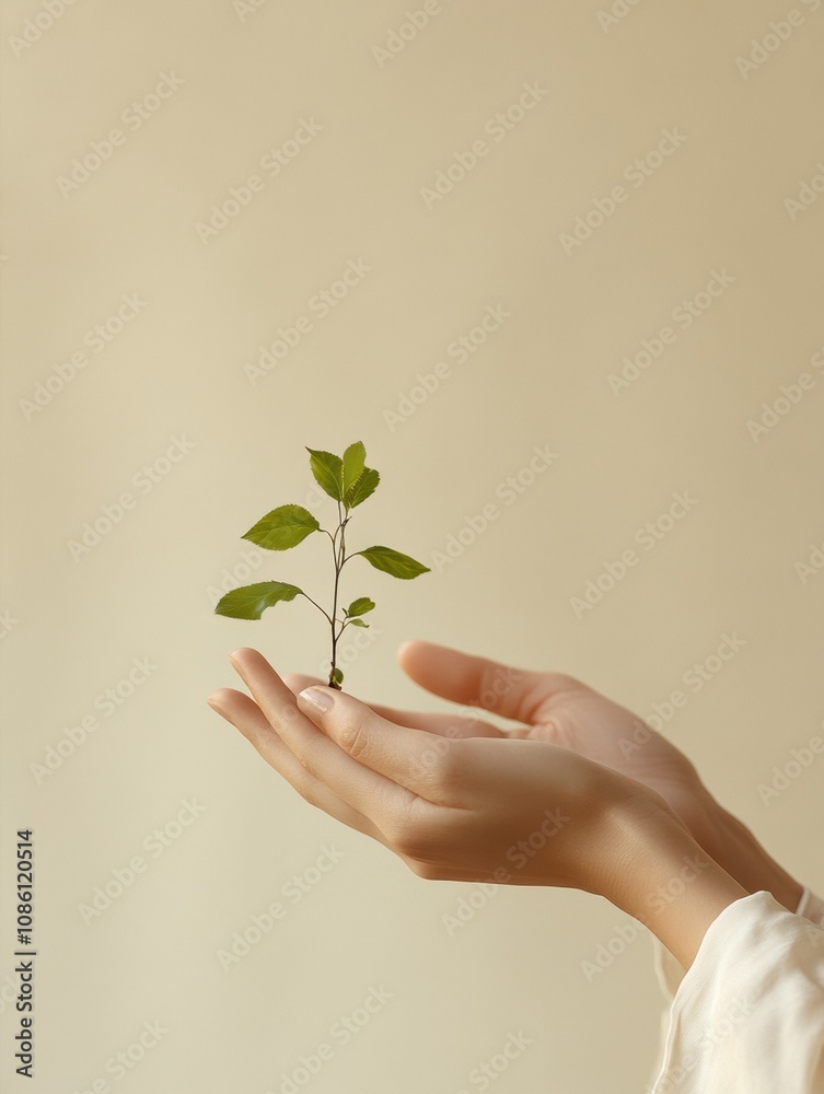 Poster two hands carefully cradle a small green seedling, symbolizing new beginnings and the nurturing of n
