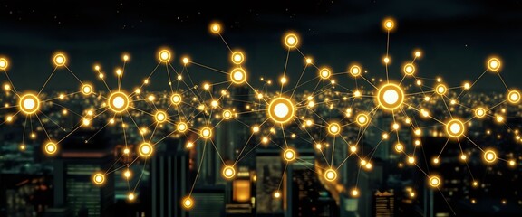 Mesmerizing Night Cityscape with Glowing Neural Network