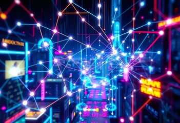 Obraz premium Neon Cyberpunk Cityscape at Night
