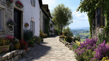 Fototapeta premium Childhood Friends Enjoying Summer in a Picturesque Rural Town