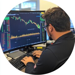 monitor on the screen man work in office, trading