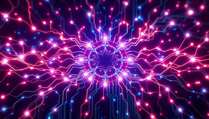 Fototapeta premium Neon Neural Network Explosion in Cyberpunk Style