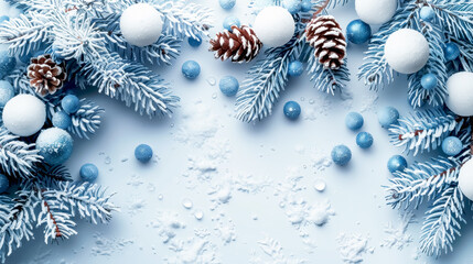 White Christmas and New Year background with festive decorations and copy space