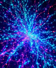 Fototapeta premium Cyberpunk Bioluminescence Explosion on Black Background