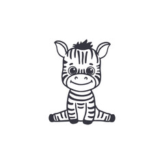 Cute cartoon zebra isolated on white. Funny zebra in doodle style. Zebra for cards, magazines, banners, coloring books. Vector illustration.