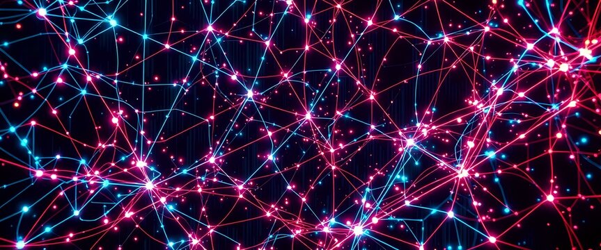 Neon Cyberpunk Data Visualization - Interconnected Nodes Glitch Matrix Abstract Art
