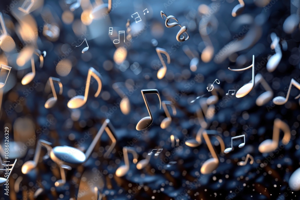 Poster Abstract representation of musical notes and sound waves in vibrant colors, creating an energetic atmosphere filled with rhythm and harmony