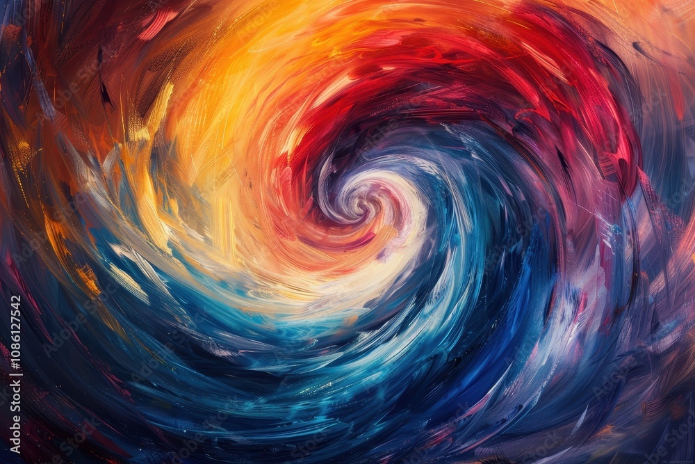 Aufkleber colorful abstract artwork with swirling patterns in black and orange shades created on textured canv