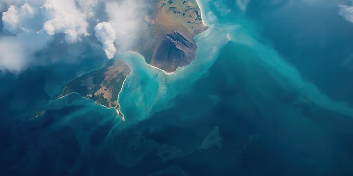 An overhead view from space, looking down at the volcanic islands of Indonesia, including Sumatra, Java, and Bali