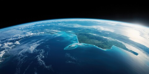 Fototapeta premium A wide shot of Earth from space, focusing on the Indonesian archipelago and the surrounding Pacific Ocean