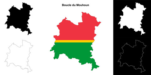 Boucle du Mouhoun region outline map set