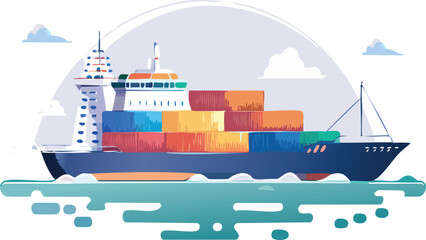 Obraz premium title: cargo ship with colorful containers sailing on sea with clouds in sky representing global shipping transport 