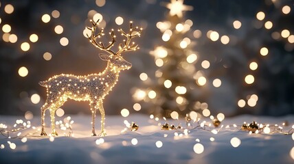 Obraz premium Christmas and happy New Year greeting background with magic Reindeer