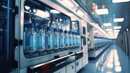 Modern Industrial Production Facility with Stainless Steel Tanks and Control Panels, Showcasing Clean and Automated Manufacturing Environment
