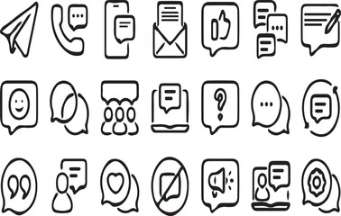 Communication and Messaging Icons - Vector Line Art Set