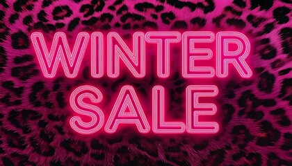 Fototapeta premium words winter sale in neon pink with leopard print pattern in background 