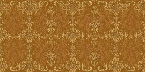 Intricate floral and scrollwork design in gold and cream tones on a black background, ornate, opulent