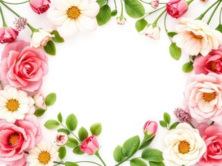 Rose flower with leaves creating a decorative frame, nature, beauty in nature