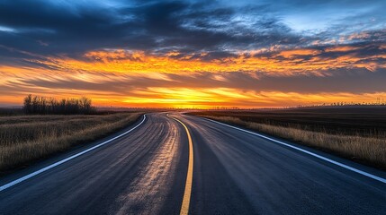 Fototapeta premium Asphalt Road Sunset Landscape