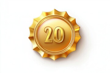 Naklejka premium 20 Years Anniversary Gold Medal Award Celebration Emblem Badge