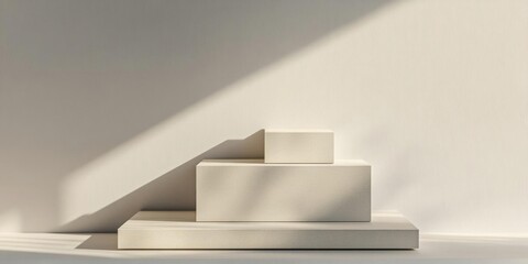 Obraz premium Minimalist White Product Display Stand with Soft Sunlight