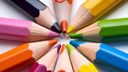 Vibrant Collection of Colorful Pencils Arranged in a Circular Pattern, Ideal for Artistic and Educational Projects